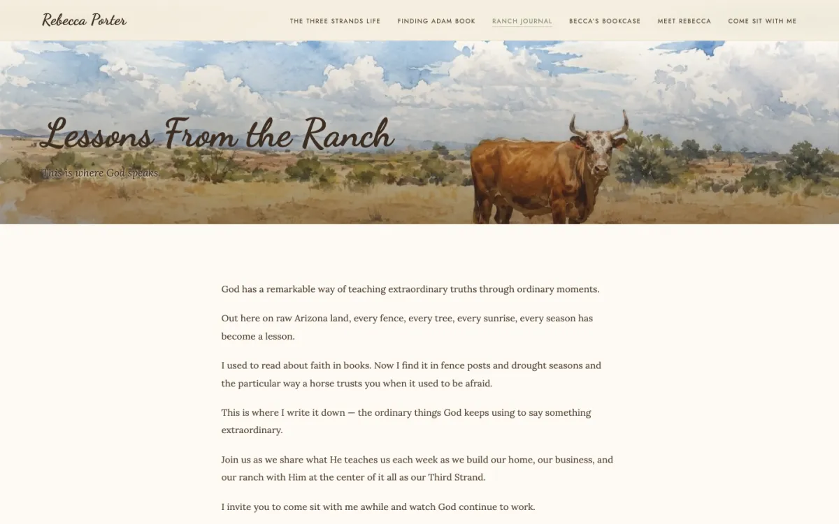Rebecca Porter's Ranch Journal page: a watercolor ranch header over the journal's opening.